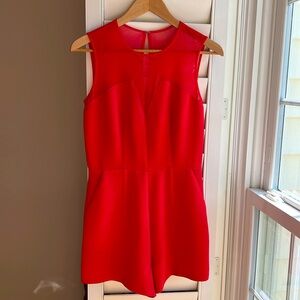 BCBGeneration Romper Sheer Back Neckline Red Pockets Sleeveless Playsuit 4